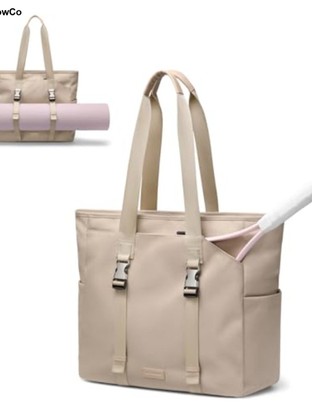 Tennis Tote Bag for Women with Yoga Mat Straps, Racket Holder, Waterproof Wet